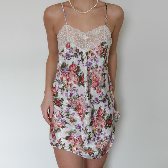 Vintage 80s Dainty Floral Satin Slip Dress - Picture 5 of 5